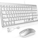 OMOTON Keyboard and Mouse for Mac, Wired Keyboard for Mac with Numeric Pad Dual Interface (Type-C & USB), Mouse with USB A Interface for MacBook Pro/Air, iMac, Mac mini/Pro Laptop, Silver White