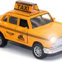 Diecast Yellow NYC Classic Checkered Taxi Cab 4.5" Pullback Toy Car with Flashing Lights and Sounds