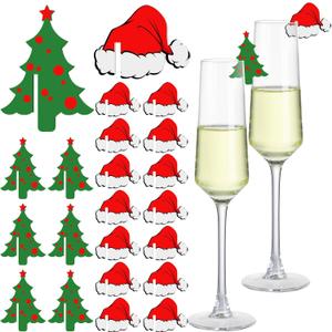 Colingmill 50 Pcs Christmas Tree Santa Hat Drink Markers Christmas Drink Garnish Acrylic Reusable Glass Charms for Xmas Party Holiday Birthday Decorations