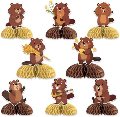 SHADOAMP Beaver Party Decoration, 8pcs Beaver Honeycomb Centerpiece Brown Castor Animal Table Centerpiece Decoration for Beaver Castor Woodland Jungle Animal Birthday Baby Shower Party Decoration