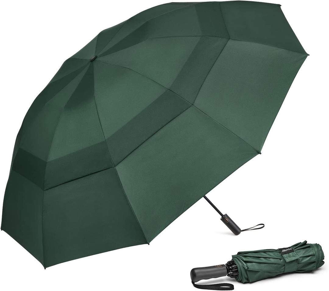 G4Free 42/46/54/62 Inch Large Golf Umbrella Compact Reverse Travel Umbrella 10 Ribs Windproof for Rain Double Canopy Automatic Open Close (Dark Green)