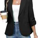 ELLEVEN Women's Ruched 3/4 Sleeve Blazers, Lightweight Slim Fit Jackets with Padded Shoulder for Business Casual, Size: Small