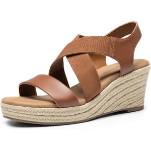 DREAM PAIRS Womens Platform Espadrilles Wedge Sandals, Slip on Elastic Ankle Strap Sandals for Women Casual Dressy Summer, 8.5