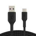 Belkin USB A to USB C Cable, 6.6ft, 15W - Type C Charger, iPhone Charger Cord, Soft, Braided, Flexible for iPhone 16 & 15, Galaxy S25, Pixel 9, iPad Pro, Airpods Pro, Switch & More - Black