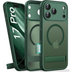 BXYJY for iPhone 17 Pro Case Magnetic with Stand, Camera Control Button, Full Lens Protection, Compatible with MagSafe, Military Grade Protection, Translucent Thin Hard Case for iPhone 17 Pro, Green