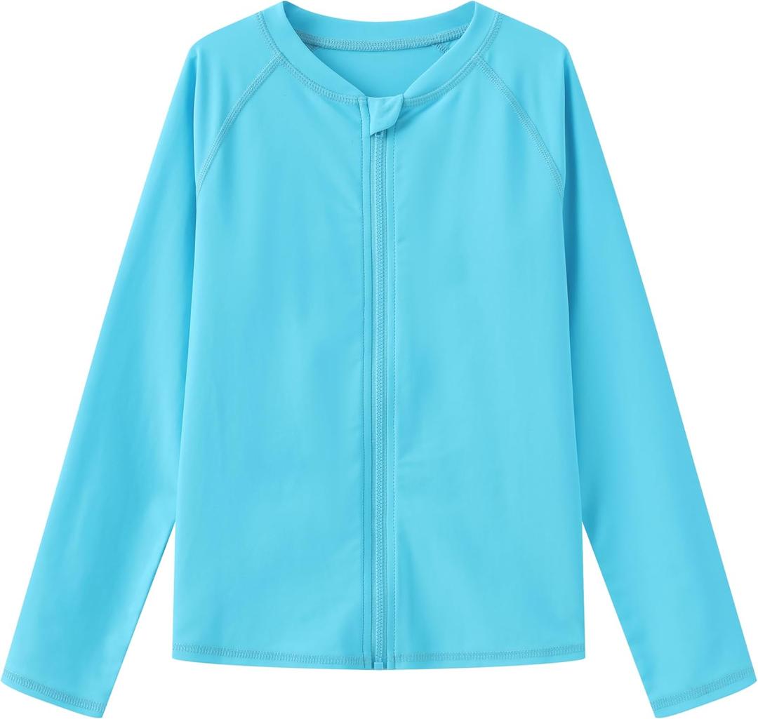 HODOSPORTS Boys UPF 50+ Rash Guard Swim Shirts with Zipper Long Sleeve Quick Dry UV Protection Sun T-Shirts (Blue)