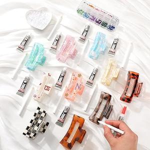 10 Sets DIY Hair Claw Clips Kit Acrylic Claw Clip with Resin Rhinestones Pearls Little Jewelry Decor for Girl's Night Sleepovers Party Supplies Aesthetic Hairpin for Women Adult Craft DIY