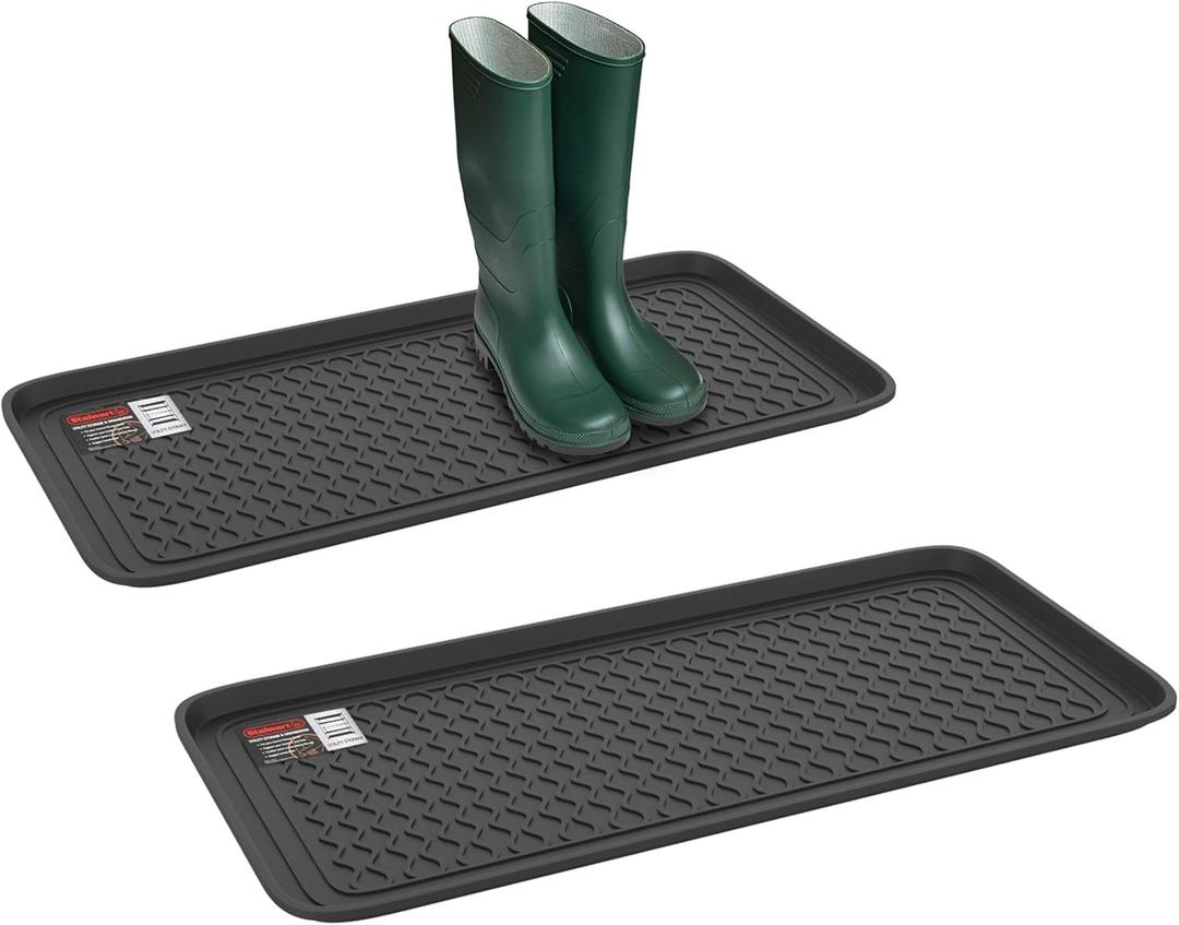 All Weather Boot Tray  Set of 2 Large Water-Resistant Plastic Utility Shoe Mat for Indoor and Outdoor Use in All Seasons by Stalwart (Black)