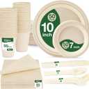 350PCS Disposable Paper Dinnerware Set for 50 Guests, Compostable 50 Dessert Plates, 50 9 inch Plates, 50 Cups, 50 Spoons, 50 Forks, 50 Knives and 50 Napkins, Perfect for Parties(White)