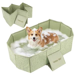 Foldable Dog Bathtub for Small to Medium Dogs & Cats, Portable Dog Tub with Drain Plug & Non-Slip PVC Bottom, Use as Shower Pet Bathtub or Puppy Pool, Fold Flat for Easy Carry & Storage (Green)