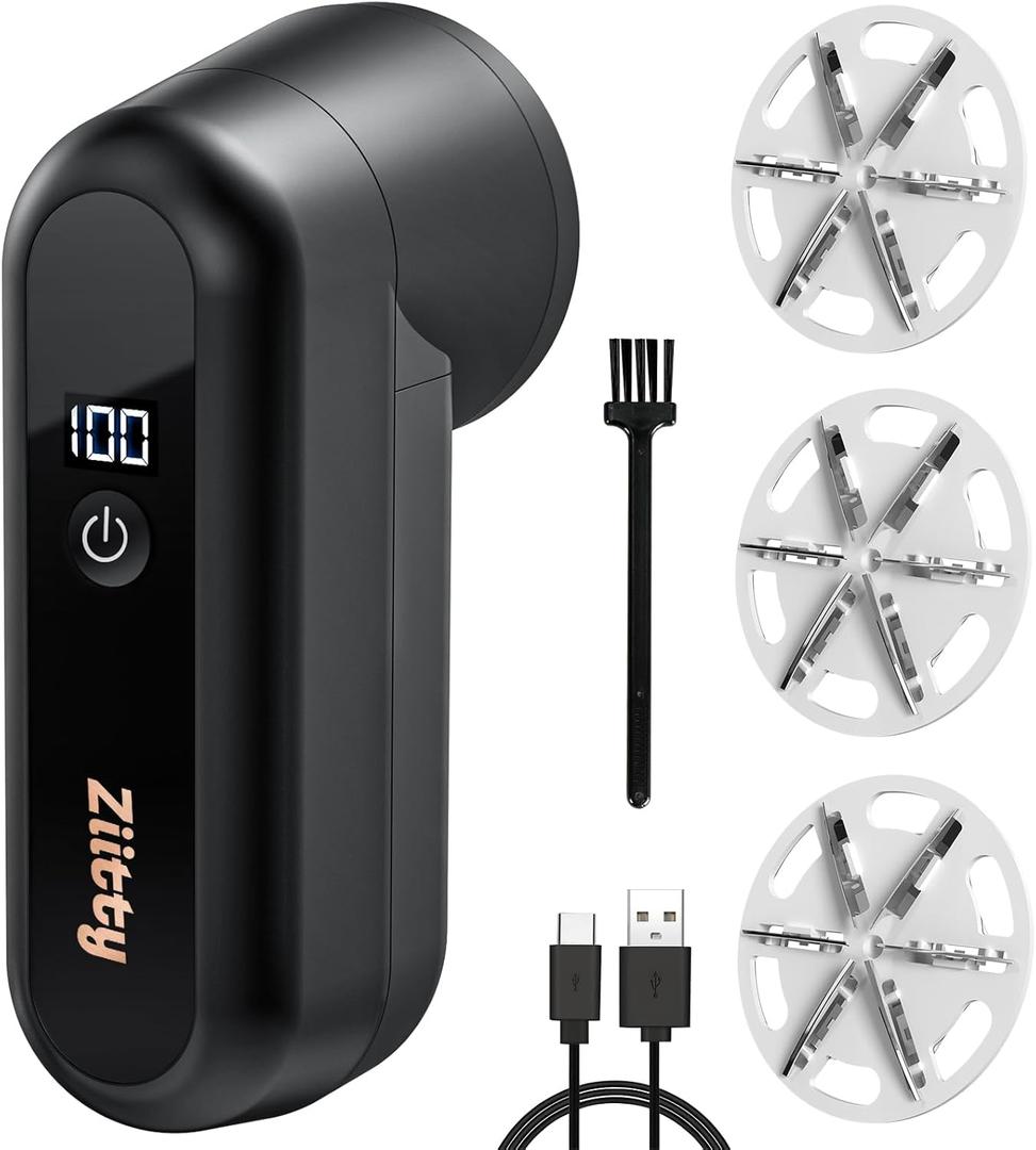 Fabric Shaver and Lint Remover for Clothes, Rechargeable Lint Shaver with LED Display & 6-Blade, Sweater Shavers to Remove Pilling, Fuzz Remover Fabric Shaver for Clothes and Furniture (Black)