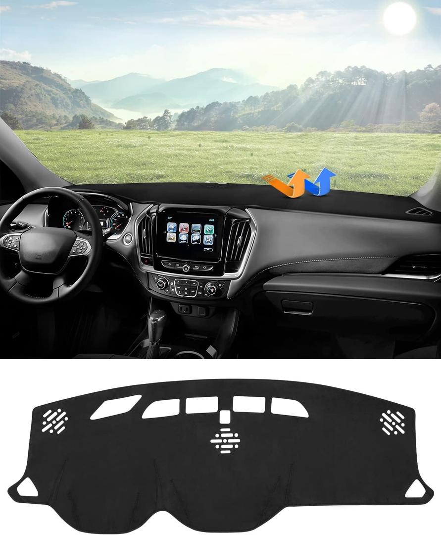 Autorder Dashboard Cover Mat for 2018-2024 Chevrolet Traverse Accessories Dash Cover Flannel Dash Mat Sunshade Glare UV Rays Protector