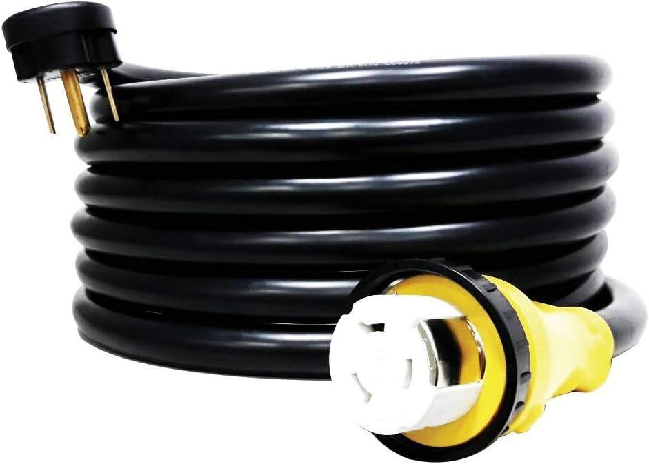 MARVINE Cable 25FT 50 Amp RV Extension Cord Male 14-50P to SS2-50R Locking Female as Marine 50 Amp Cord Heavy Duty STW 6/3+8/1 with LED Power Indicator