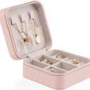 Vlando Small Faux Leather Travel Jewelry Box Organizer Display Storage Case for Rings Earrings Necklace, Pink