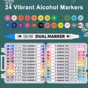 24 Colors Alcohol Markers & 2 Pack Coloring Book Set for Adults to Relax and Relieve Anxiety, included 24 * 2 Themes Designs