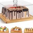 Square Cake Stand with Lid11in Bamboo Cake Stand with DomeDessert Display Stand with Acrylic Cover for CheesePieChips & DipsServing Platter with Cover for Kitchen/Party/Wedding/Birthday