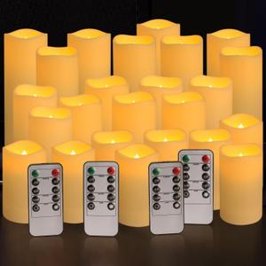 YOROXRG Set of 24 Waterproof Outdoor Flameless Candles, LED Candles with 4 Remote and Timer,(H 4" 5" 6" x D 2.2"),for Halloween Wedding Festiv