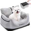 BurgeonNest Dog Car Seat for Small Dogs, Detachable and Washable Cat Carseats Under 25 lbs, Soft Pet Booster Seats with Storage Pockets and Clip-On Leash Portable Car Travel Carrier Bed, Black Grey