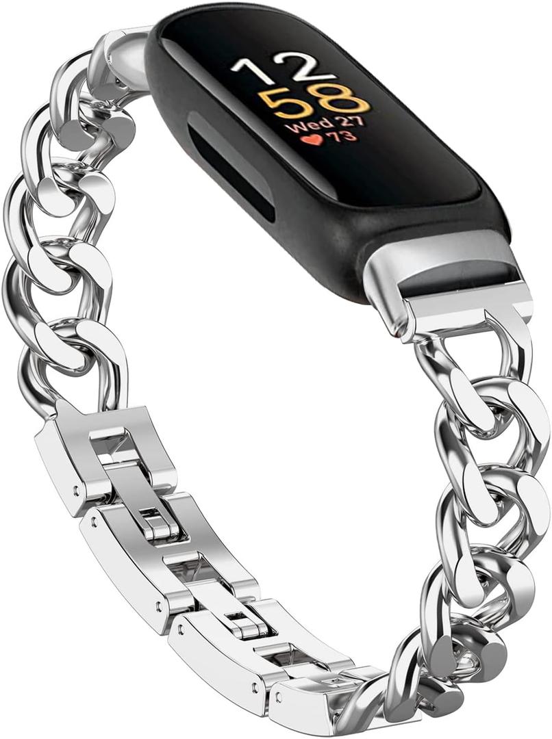 Cool Bands for Fitbit Inspire 3 Bands Women, Stainless Steel Metal Adjustable Wristband Replacement Straps Compatible with Fitbit Inspire 3 Fitness Tracker (Silver)