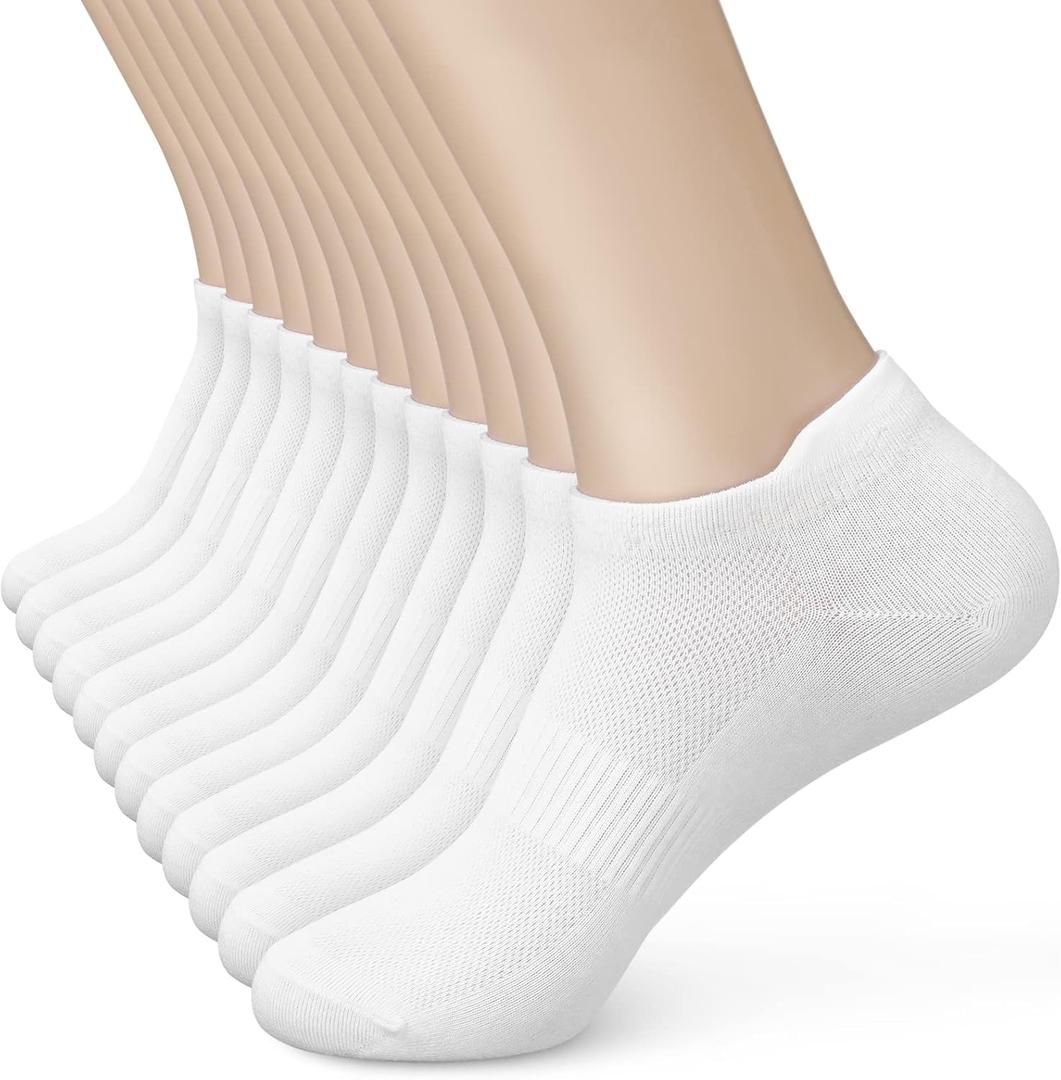 Women's Ankle Cotton Socks - Low Cut Athletic Running Soft Thin No Show White Socks With Tab 6 Pairs (9-11)
