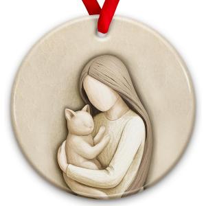 2 x SOL VIBES Cat Lover Christmas Ornament 2025 - Memorial Keepsake for WOM an, Girl, Friend, Family in Loving Memory of Beloved Cats - Kitten Home, Tree, Office, Room Ceramic Decoration