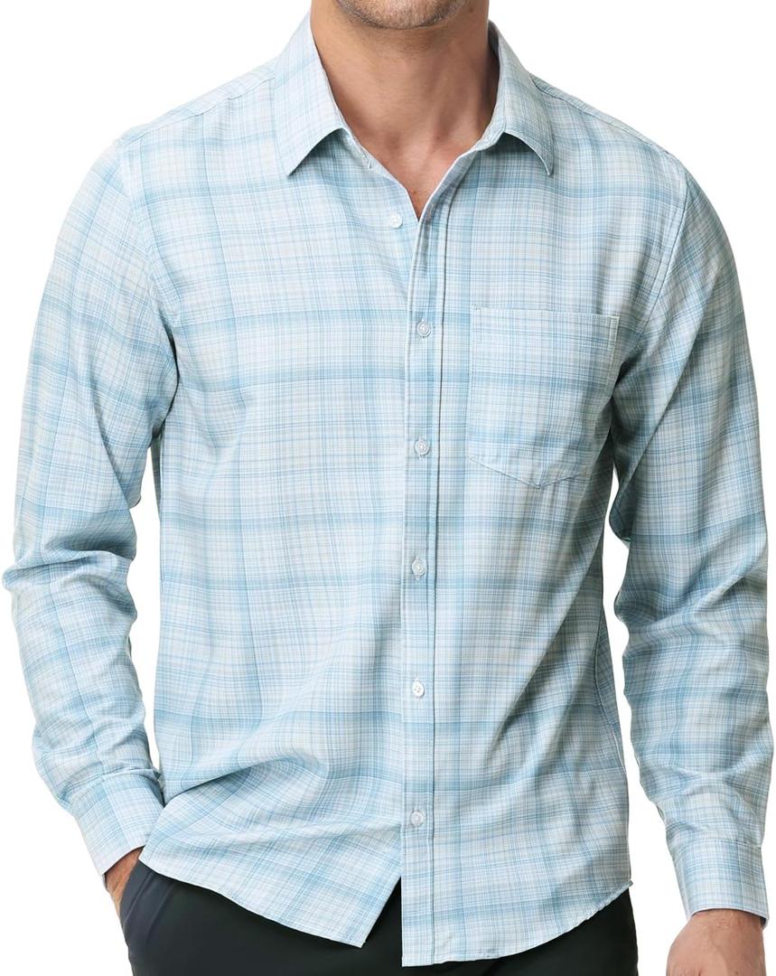 fohemr Mens Button Down Shirts Plaid Long Sleeve Dress Shirt Wrinkle Free Business Casual Gingham Shirt Tops (XXL)