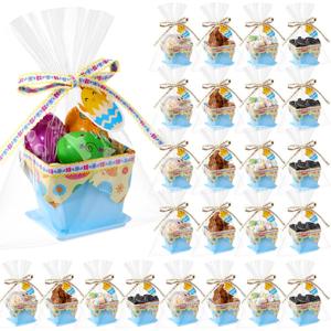 Mimorou 36 Set DIY Mini Easter Basket Stuffers Gift Baskets Empty Bulk Small Plastic Treat Boxes 4 Inch for Candy Snack Cookie Toy Fillers for Easter Egg Hunt Church Spring Party Favors