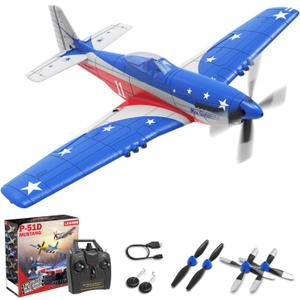 LEAMBE RC Plane 4 Channel Remote Control Airplane with 3 Modes - Ready to Fly Upgrade P51 RC Airplane for Beginners Adult with Xpilot Stabilization System & One Key Aerobatic Blue-Red