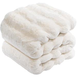 Touchat Luxury Faux Rabbit Fur Throw Blanket for Couch, Super Heavy Warm Cozy Fuzzy Blanket for Sofa Bedroom Living Room, Ultra Soft Fluffy Reversible Plush Blanket for Home Decor Gifts, Cream White (Throw Size - 50" x 60")