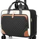 Rolling Laptop Bag with 4 Spinner Wheels, Rolling Briefcase for Women with Lock, 16 Inch Computer Bag with Telescopic Handle, Overnight Laptop Bag with Wheels for Work Travel Business, Beige Brown