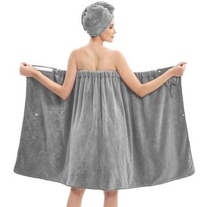 Bath Wrap Towels for Women – Adjustable Spa Shower Wrap with Super Absorbent Microfiber, Quick-Dry Body & Hair Towel Set for Home, Hotel, Beach, Pool, Gym, Travel – Grey