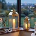 JHY DESIGN Set of 2 Stainless Steel Decorative Candle Lanterns 20.5"&15" High Metal Candle Lanterns for Indoor Outdoor Events Parities Weddings Vintage Style Hanging Lantern (Gold)