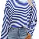 ZTMZA Womens Oversized Striped Long Sleeve Shirt Crewneck Sweatshirt Color Block Loose Pullover Top Teen Girl Y2K Clothes Blue Stripe Medium (Blue, M)