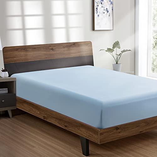 FreshCulture Twin XL Fitted Sheet Only - Hotel Quality Fitted Sheet Twin XL Size - Ultra Soft & Breathable - Brushed Microfiber - Deep Pocket - Cooling Fitted Sheets for Twin XL Size Bed (Light Blue)