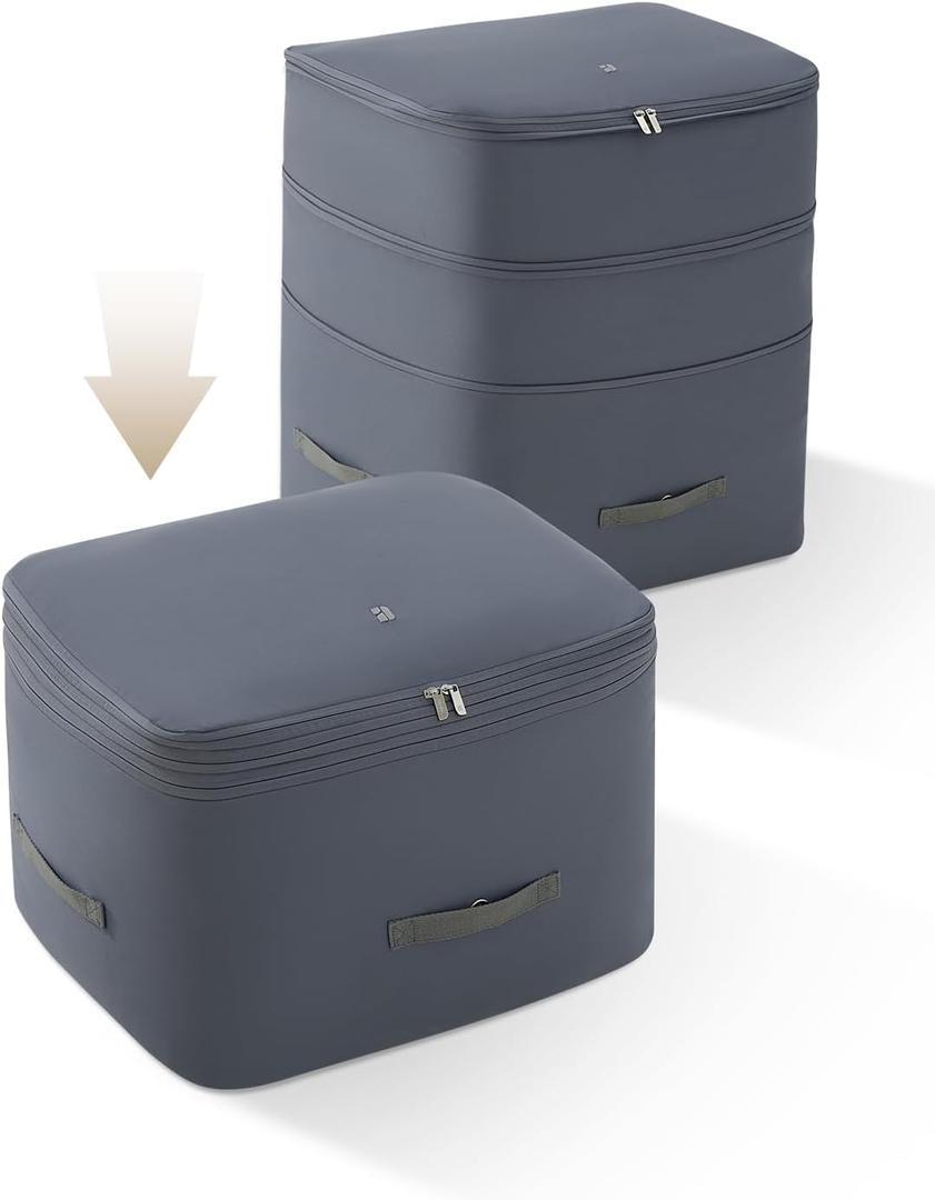 Eachy 3-Pack Comforter Storage Bag Blanket Storage Bags, 136L Compression Storage Bags for Blanket Comforter, Ultra Space Saving Self Compression Organizer (XXX-Large, AB-Gray)