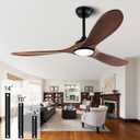 QUTWOB 52" Wood Ceiling Fans with Lights and Remote Control,Indoor Outdoor 3 Blades Wooden Ceiling Fan for Garage,Patio,Living Rooms,Bedrooms,Offices,Farmhouse(Black+Dark Walnut)