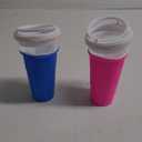 Slushie Cup, 2 Pack Slushy Maker Cup, Frozen Magic Squeeze Cups for Juice Milk Yogurt Ice Cream Make, DIY Smoothie Cooling Cup with Lid & Straw for Kids Friends Family (Blue+Pink)