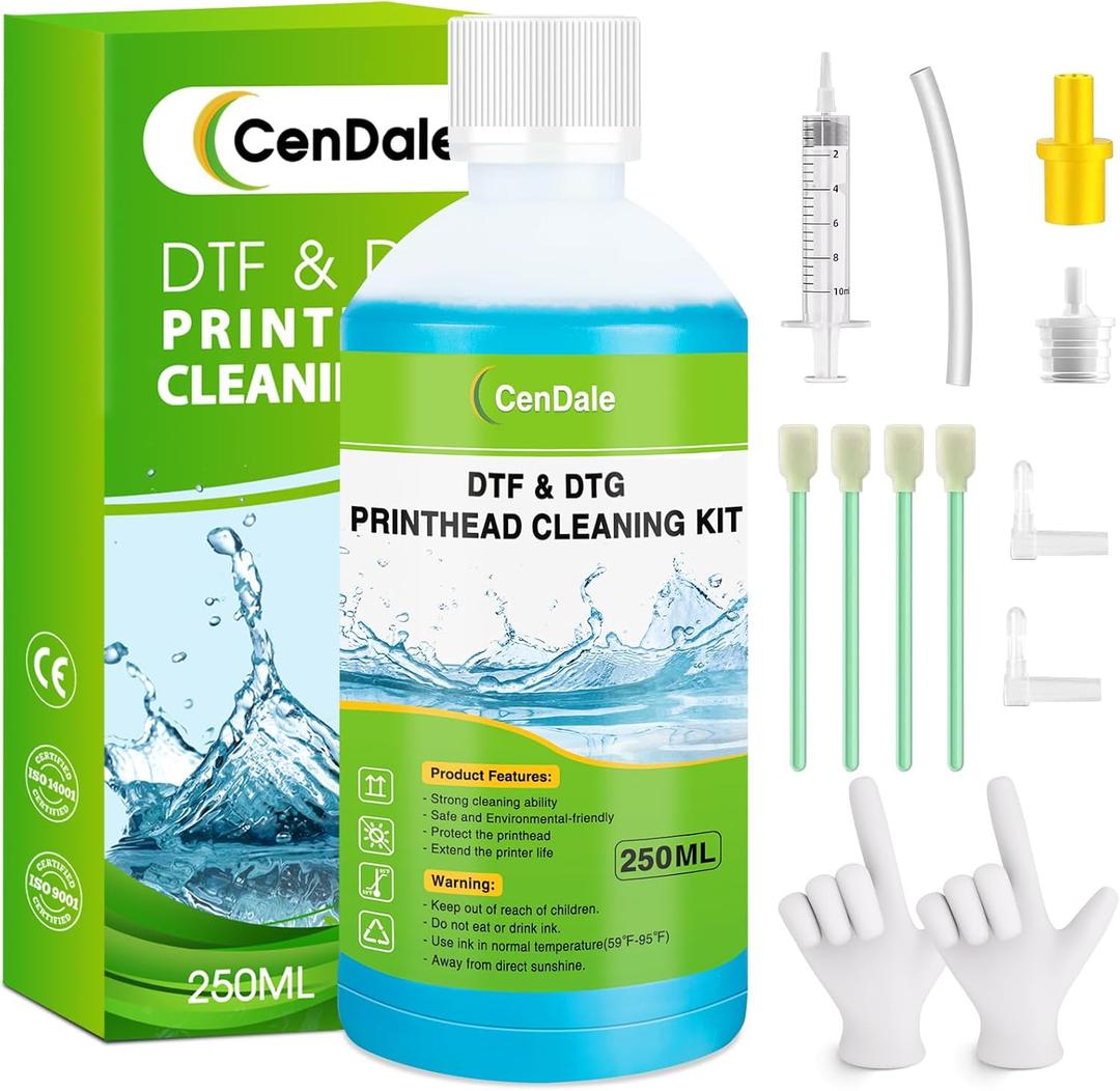 DTF Cleaning Kit - 250ML DTF Printer Cleaning Solution, Universal Print Head Cleaner Kit for Any DTF & DTG Printers, Print Head DTF Cleaning Solution for Epson ET8550 L1800 XP600 Ink Printer (9 Fl Oz (Pack of 1))