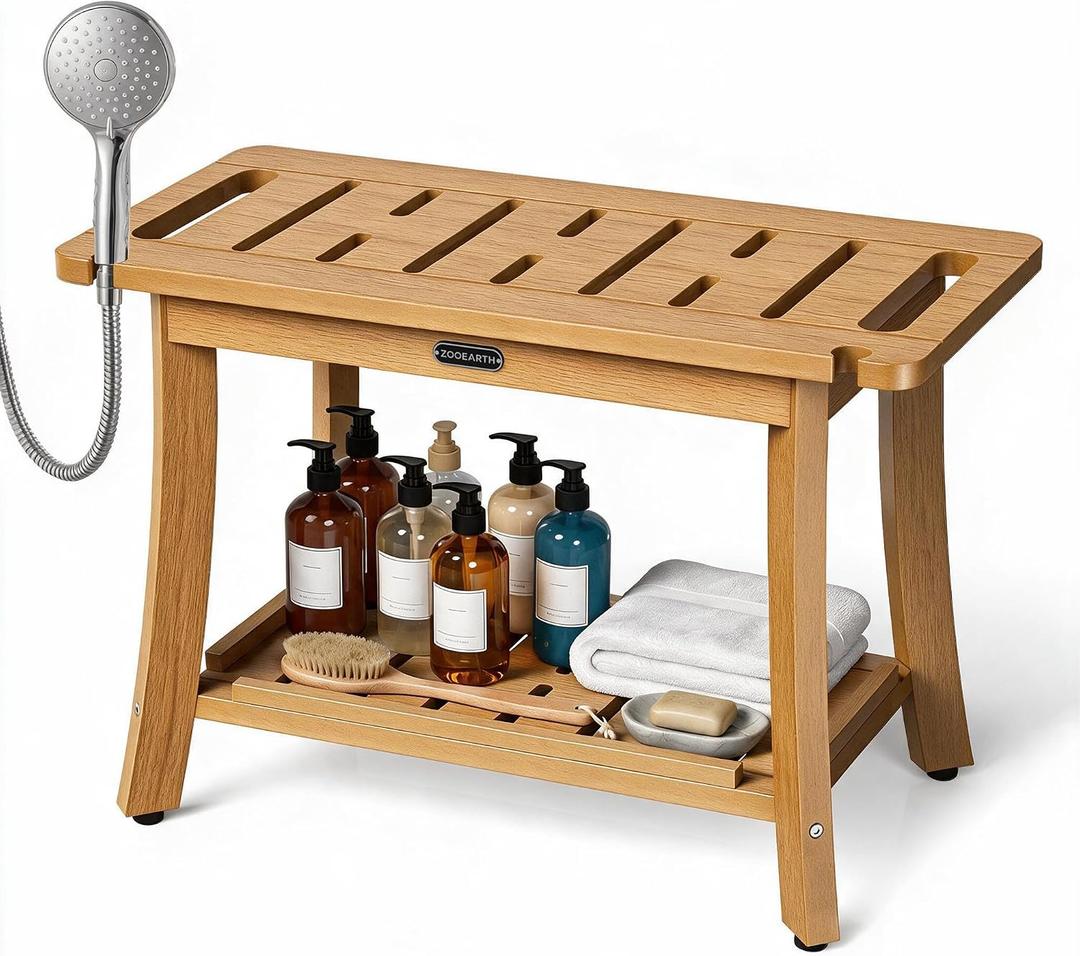 25.2" Shower Benches for Inside Shower, Waterproof HDPS Shower Stool, Teak