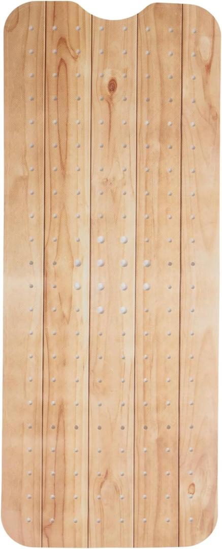ENKOSI Bath Mat PVC Large 40 x 16 Inch Non-Slip Bathtub Mat with Secure Suction Cup Grip & Drain Holes Extra Long Bathroom Shower Mat for Tub and Shower Floors with Wood Print Design (40x16 Wood)