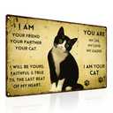 ALKB Vintage Metal Cat Sign - "I Am Your Friend, Your Partner, Your Cat" - 8"x12" Retro Metal Wall Decor for Cat Lovers, Pet Themed Gift with Paw Prints. Pack of 2