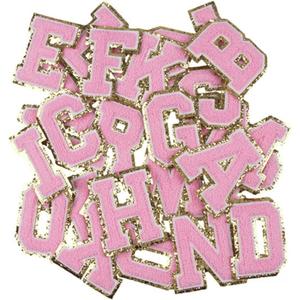 Pink 3D Letters, 1PC Alphabet Sequins Towel Embroidered Patches for DIY Clothing Bags Jacket Iron On Accessories Applique (Color : Pink, Size : S)