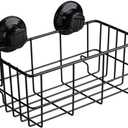 SANNO Suction Cup Shower Caddy Adhesive Deep Bathroom Basket Bath Organizer Kitchen Storage Basket for Gel Holder Bathroom Storage Shampoo, Conditioner,Stainless Steel (black-1)
