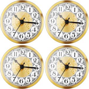 Outus 4 Pack 3-1/2 Inch (90 mm) Round Quartz Movement Clock Fit Up/Insert with Gold Trim and Arabic/Roman Numeral(Retro)