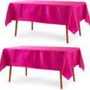 P Pothuiny 2 Pack Hot Pink Satin Tablecloth 60 x 120 Inches Rectangle Table Cloth Overlay Satin Table Cover Bright Smooth Fabric Decoration for Wedding Banquet Party Dining