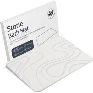 Stone Bath Mat Diatomaceous Earth Shower Mat Non-Slip Super Absorbent Diatomite Stone Mats for Bathroom Floor/Kitchen Counter Quick Drying Natural Easy to Clean(23.6''15.4" White)