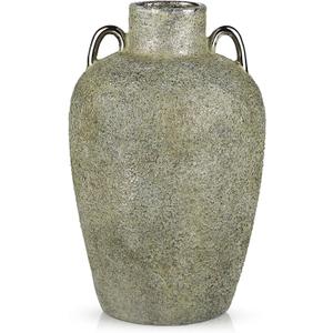 Large Antique Ceramic Flower Vase, 11.2" Tall Decorative Vintage Vases with Gold Handles, Rustic Glazed Farmhouse Vase for Home Decor, Living Room, Bedroom, Entryway, Desk, Shelf & Table Centerpiece