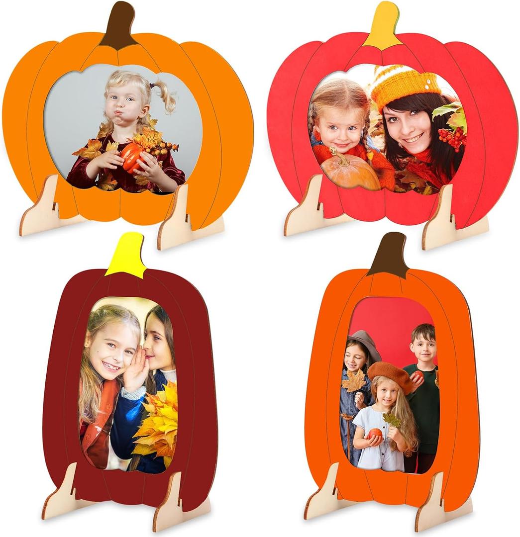 Geelin 12 Pack Thanksgiving DIY Crafts Wooden Pumpkin Picture Frame Unfinished Solid Wood Fall Pumpkin Photo Frame for Thanksgiving Christmas Party Gift Tabletop Display DIY Activities Decoration