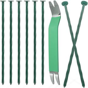 Bakulyor 50 Pack Metal Landscape Stakes, 8 Inch Artificial Grass Nails, 6 Gauge Large Landscaping Staples, Green Edging Anchor Stake for Garden Ground Lawn Paver Timber Border Weed Barrier Spikes 8"