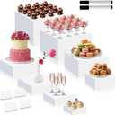 Blosssound 8 Pieces White Acrylic Risers with 8 Signage 2 Markers, 3-10 Inch Cube Nesting Risers Display Stands with Hollow Bottoms for Buffet Table Catering Dessert Food Collectibles Show
